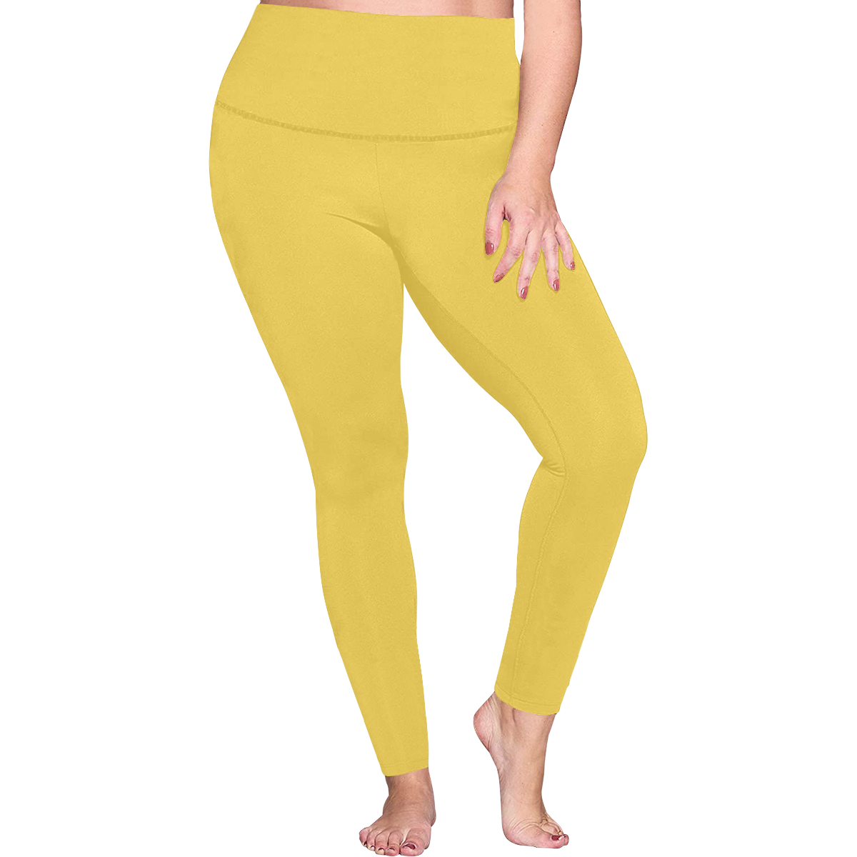 color mustard Women's Plus Size High Waist Leggings (Model L44)
