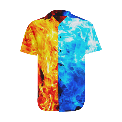 Watchtower Guardians Fire & Ice Occult Satin Dress Shirt Men's Short Sleeve Shirt with Lapel Collar (Model T54)