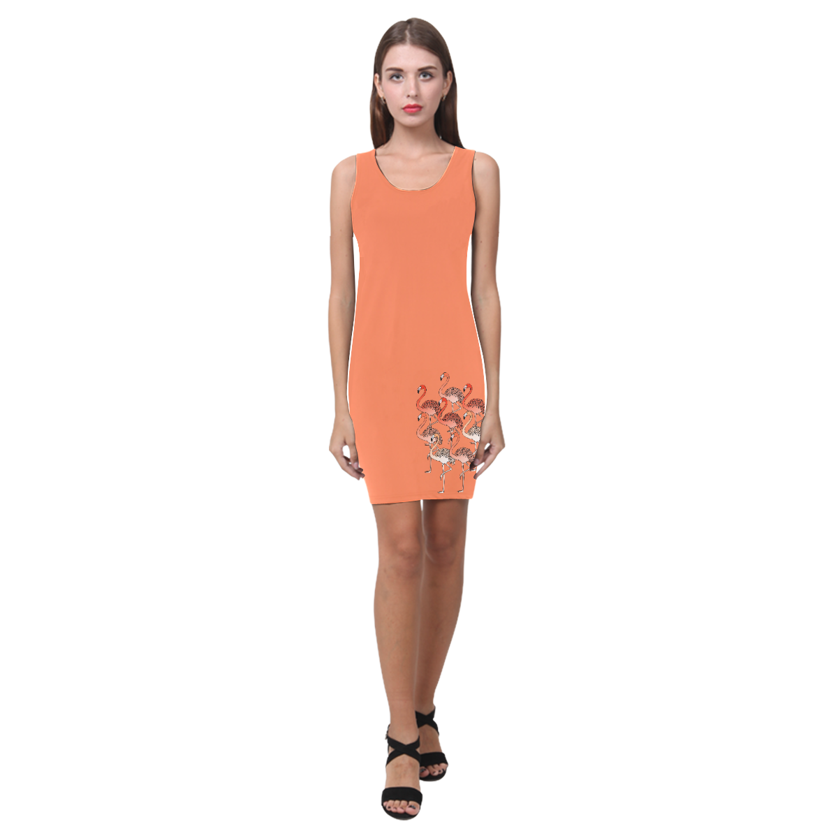 Living Coral Color Flamingos Medea Vest Dress (Model D06)
