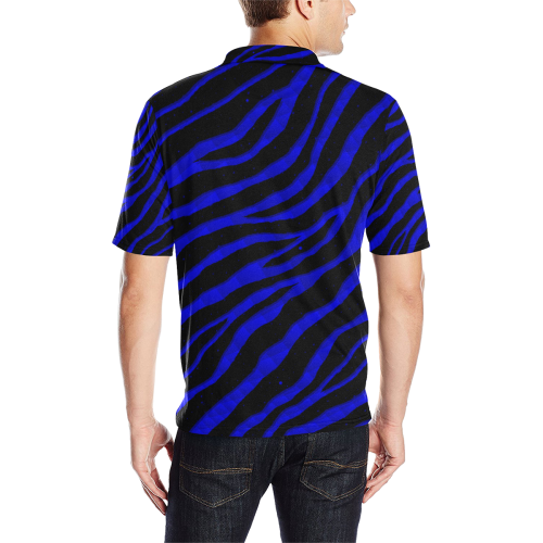 Ripped SpaceTime Stripes - Blue Men's All Over Print Polo Shirt (Model T55)