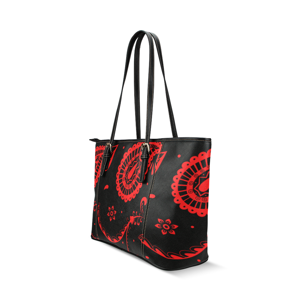 rojo y negro Leather Tote Bag/Small (Model 1640)