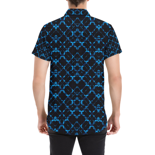 Diagonal Blue & Black Plaid  modern style Men's All Over Print Short Sleeve Shirt/Large Size (Model T53)