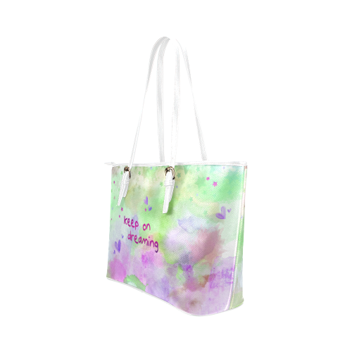 KEEP ON DREAMING - lilac and green Leather Tote Bag/Large (Model 1651)