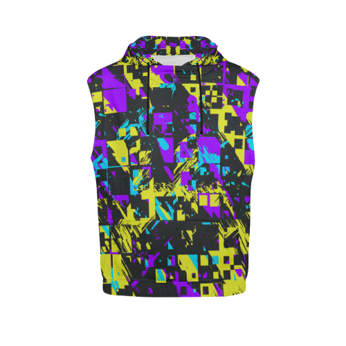 Purple yelllow squares All Over Print Sleeveless Hoodie for Men (Model H15)