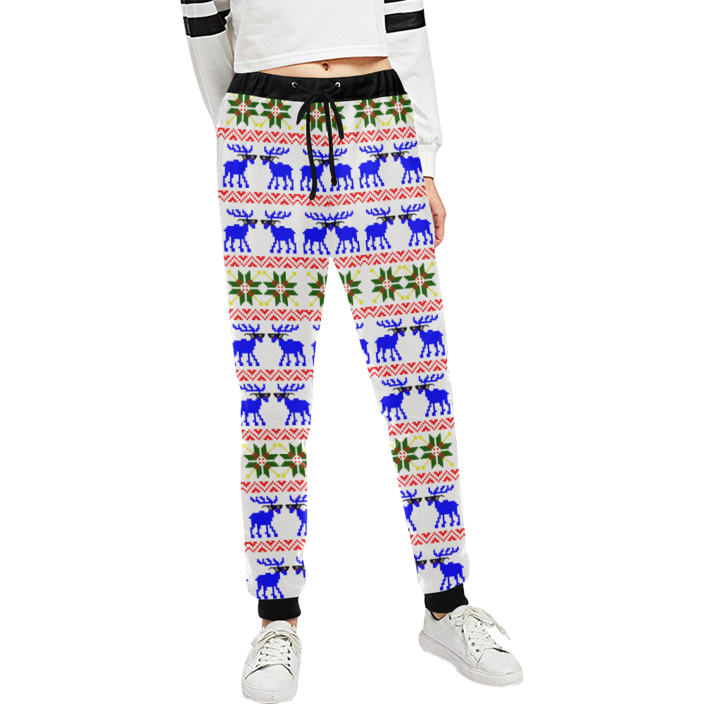 Christmas Ugly Sweater 'Deal With It' Reindeer White Unisex All Over Print Sweatpants (Model L11)