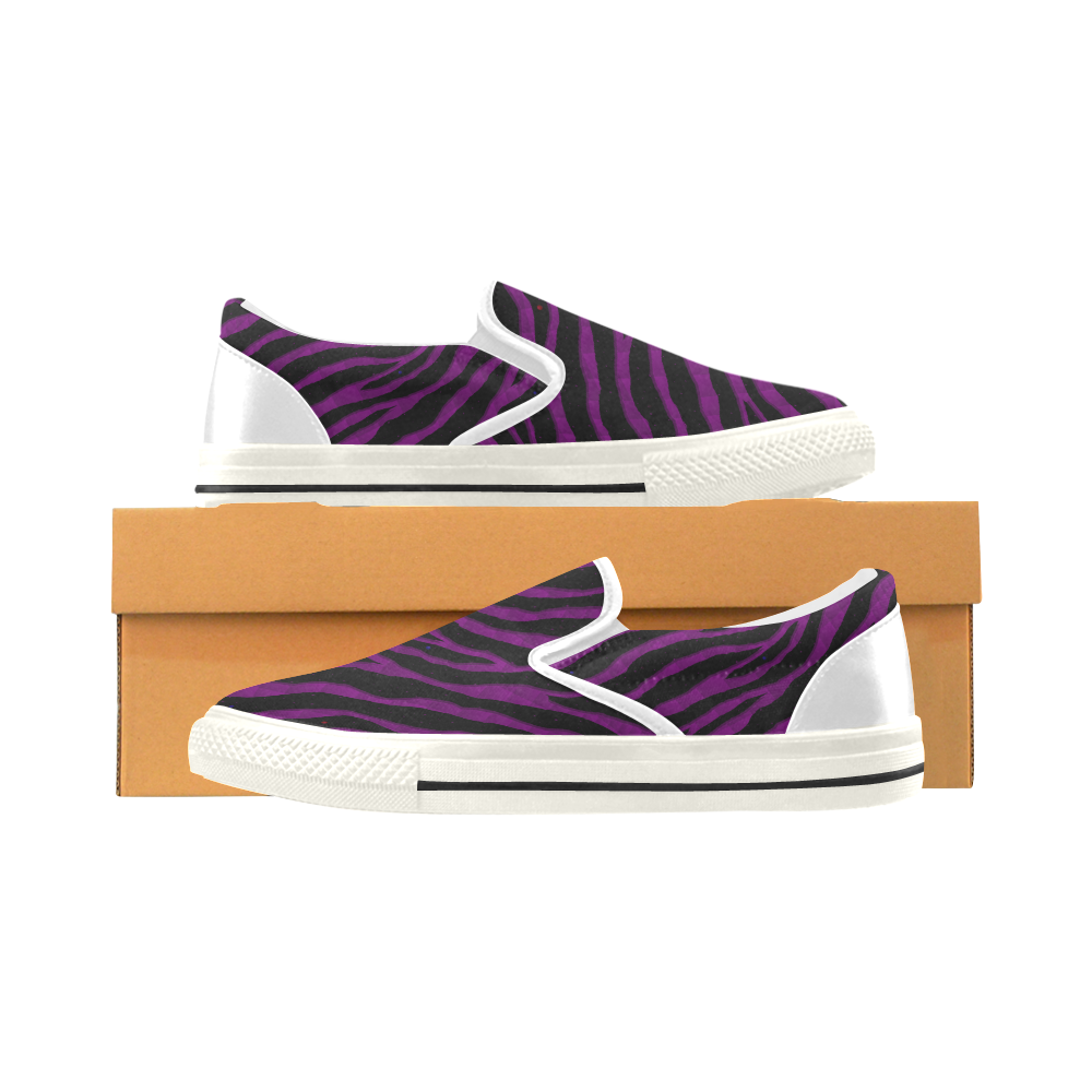 Ripped SpaceTime Stripes - Purple Women's Slip-on Canvas Shoes/Large Size (Model 019)
