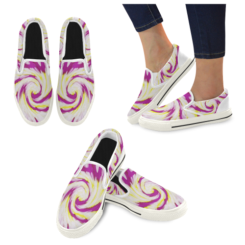 Pink Yellow Tie Dye Swirl Abstract Women's Slip-on Canvas Shoes/Large Size (Model 019)