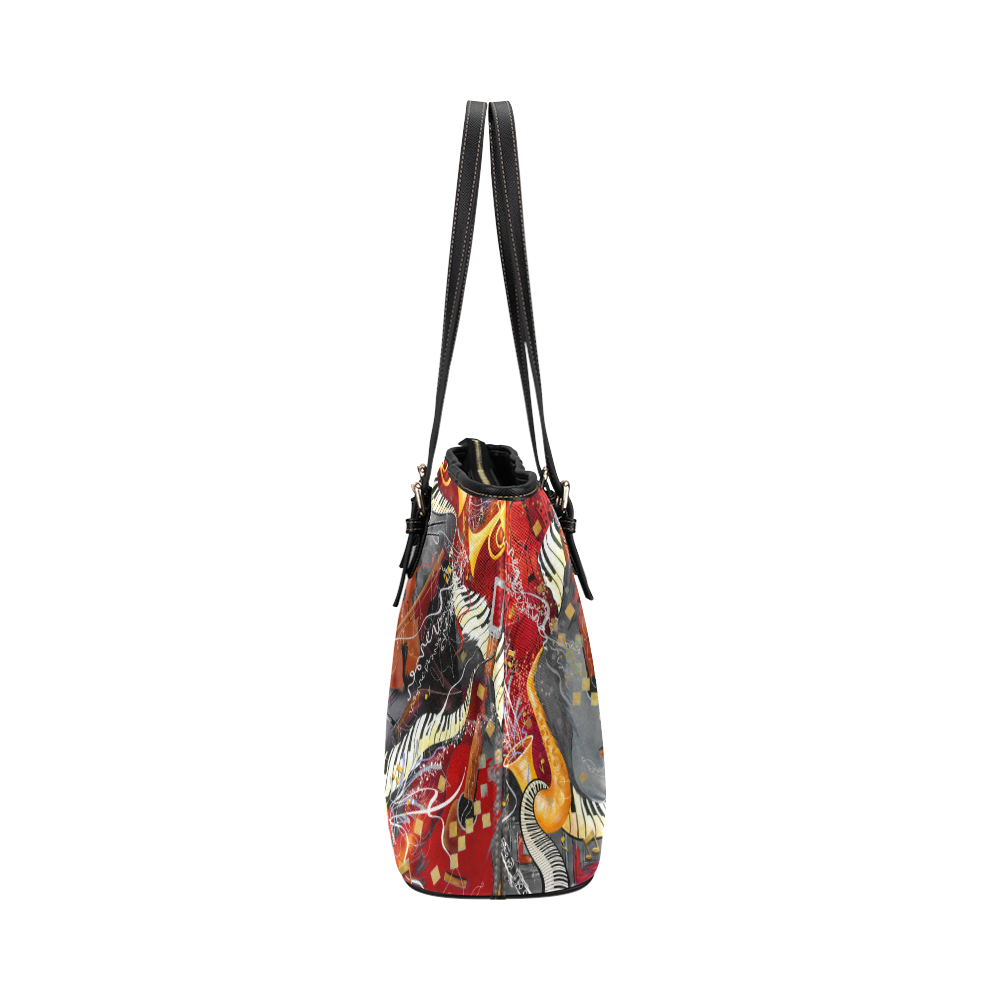 Jazz Music Print Handbag Juleez Leather Tote Bag/Small (Model 1651)