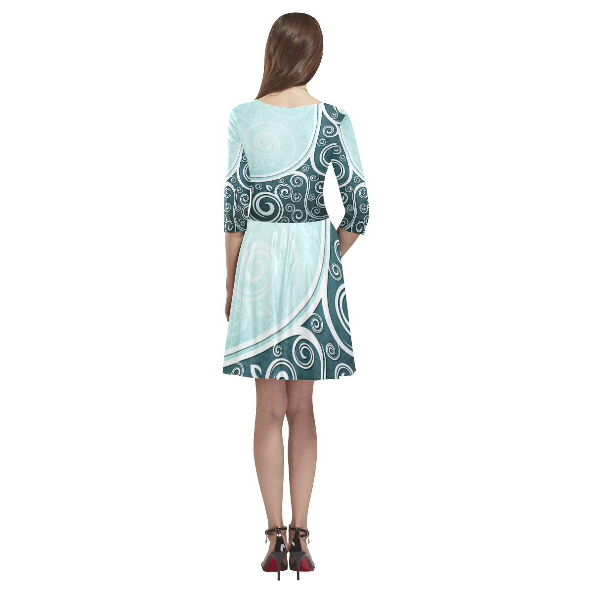 Abstract-Vintage-Floral-Blue Tethys Half-Sleeve Skater Dress(Model D20)