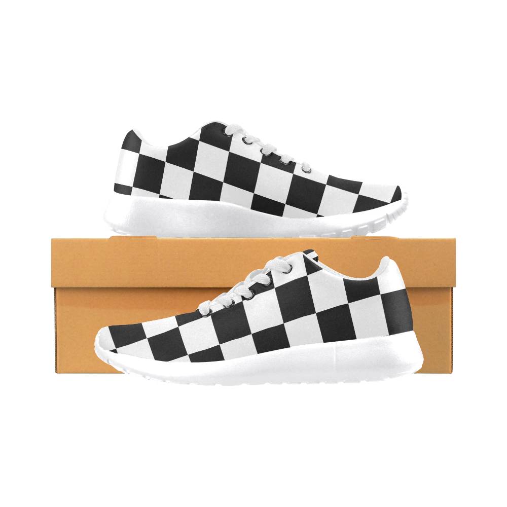 Black White Checker Women's Running Shoes/Large Size (Model 020)
