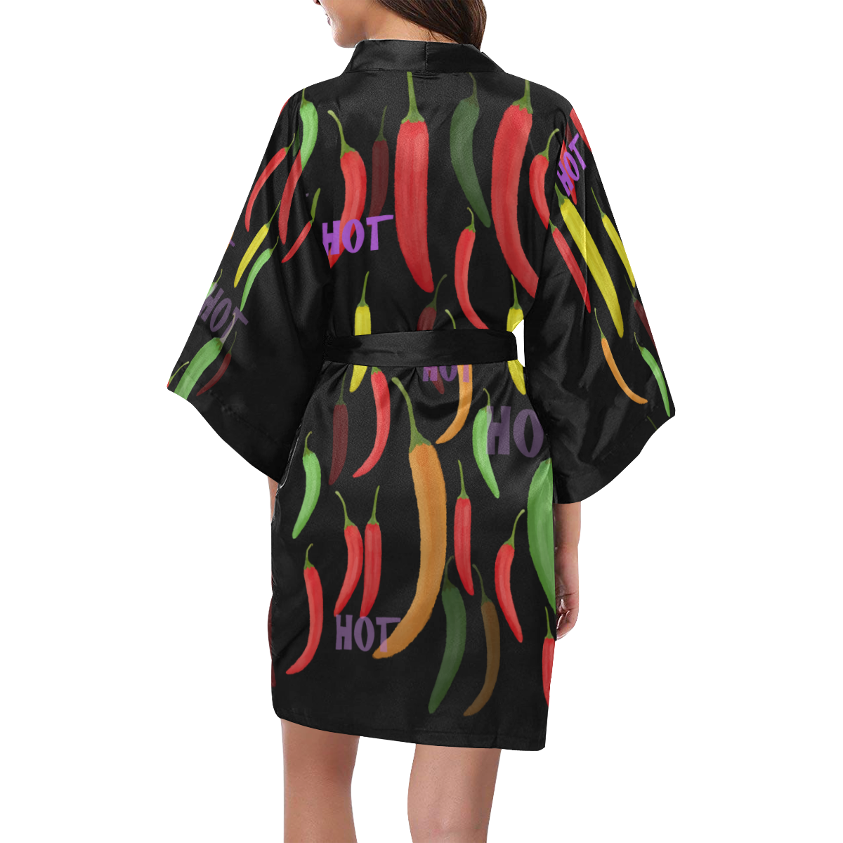 Hot Peppar, chili on black Kimono Robe