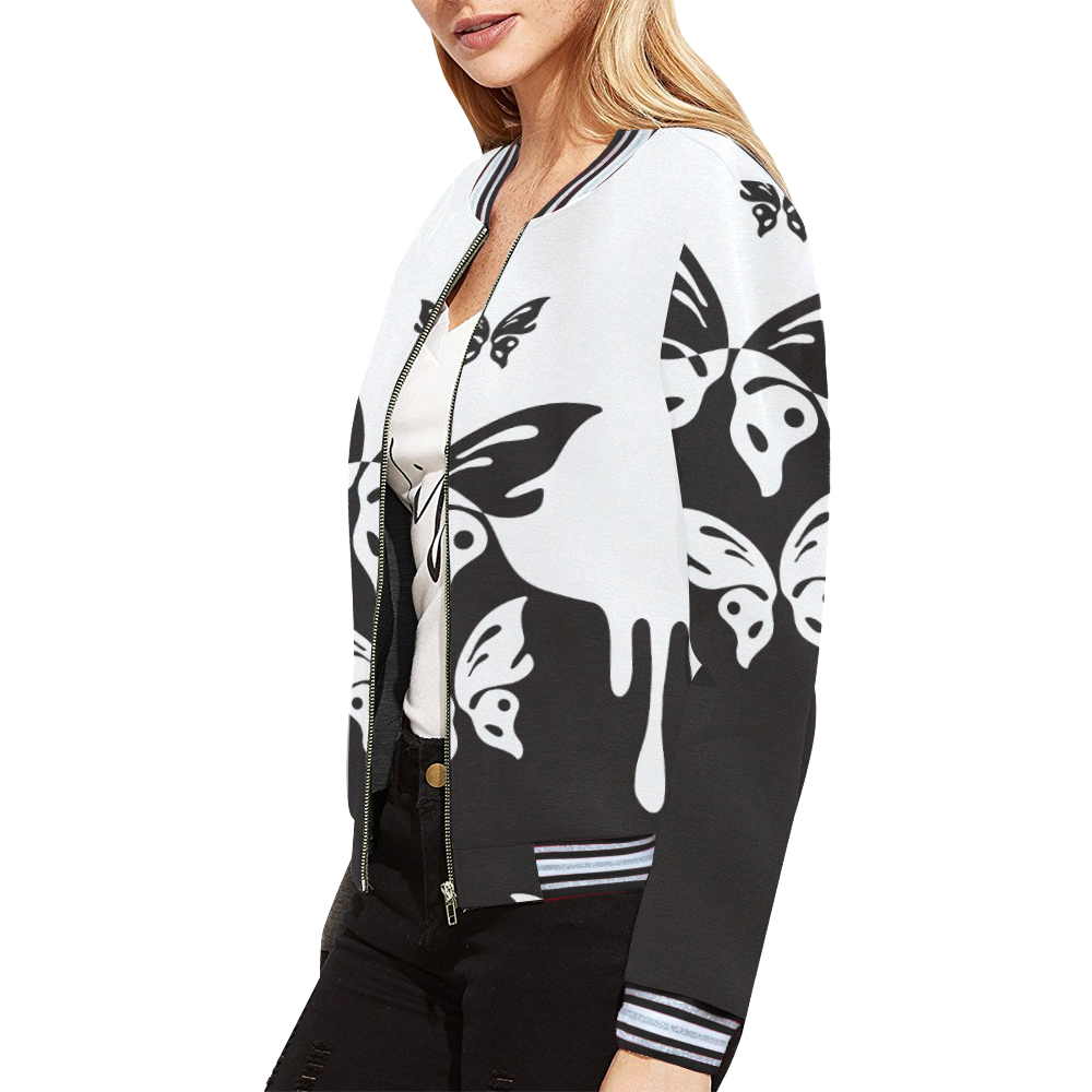 Animals Nature - Splashes Tattoos with Butterflies All Over Print Bomber Jacket for Women (Model H21)