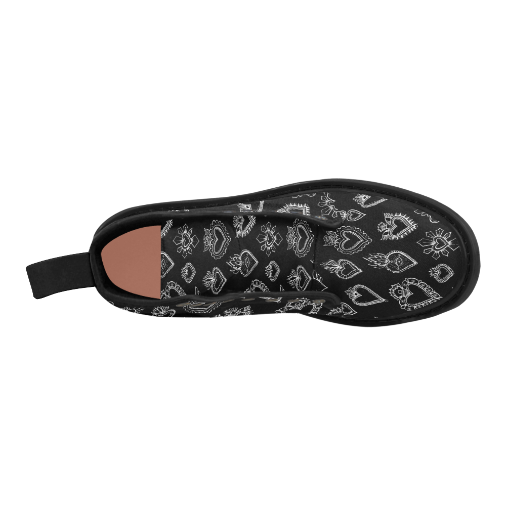 SACRED HEART - EX VOTO - Black Martin Boots for Women (Black) (Model 1203H)