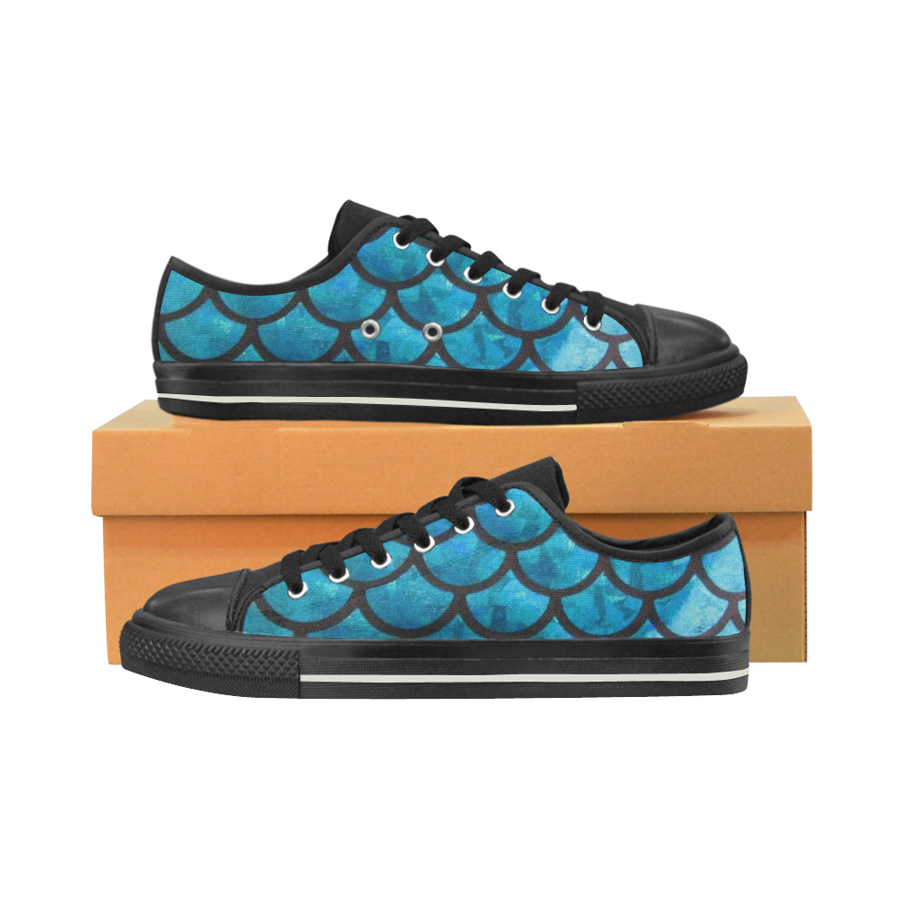 Mermaid SCALES blue Low Top Canvas Shoes for Kid (Model 018)