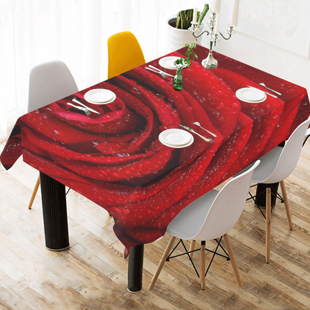 Red rosa Cotton Linen Tablecloth 60"x 84"