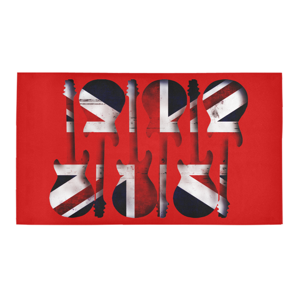 Union Jack British UK Flag Guitars on Red Bath Rug 16''x 28''