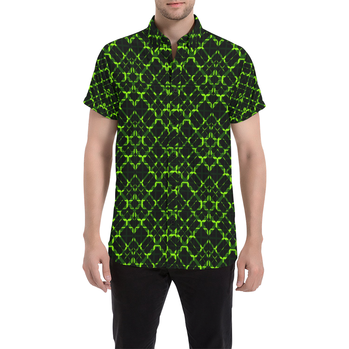 Diagonal Lime & Black Plaid  Modern style Men's All Over Print Short Sleeve Shirt/Large Size (Model T53)