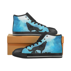 Beautiful black wolf High Top Canvas Shoes for Kid (Model 017)