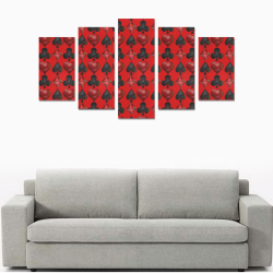 Las Vegas Black and Red Casino Poker Card Shapes on Red Canvas Print Sets A (No Frame)