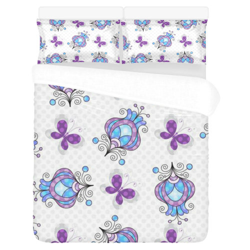 Colorful Butterflies and Flowers V21 3-Piece Bedding Set