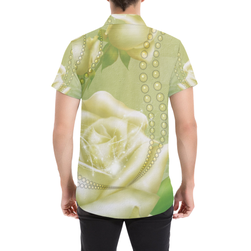 Beautiful soft green roses Men's All Over Print Short Sleeve Shirt/Large Size (Model T53)