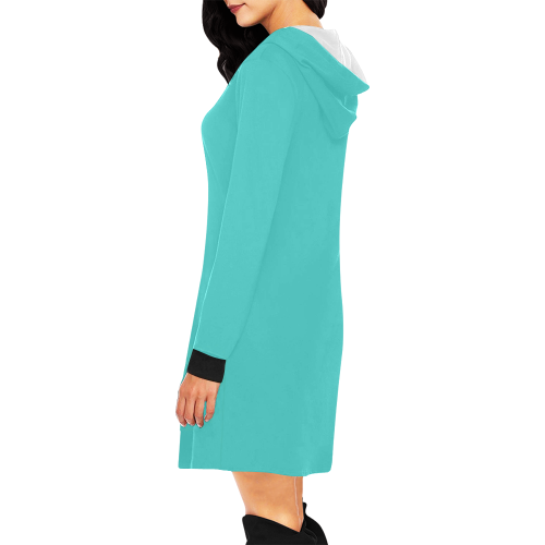 color medium turquoise All Over Print Hoodie Mini Dress (Model H27)