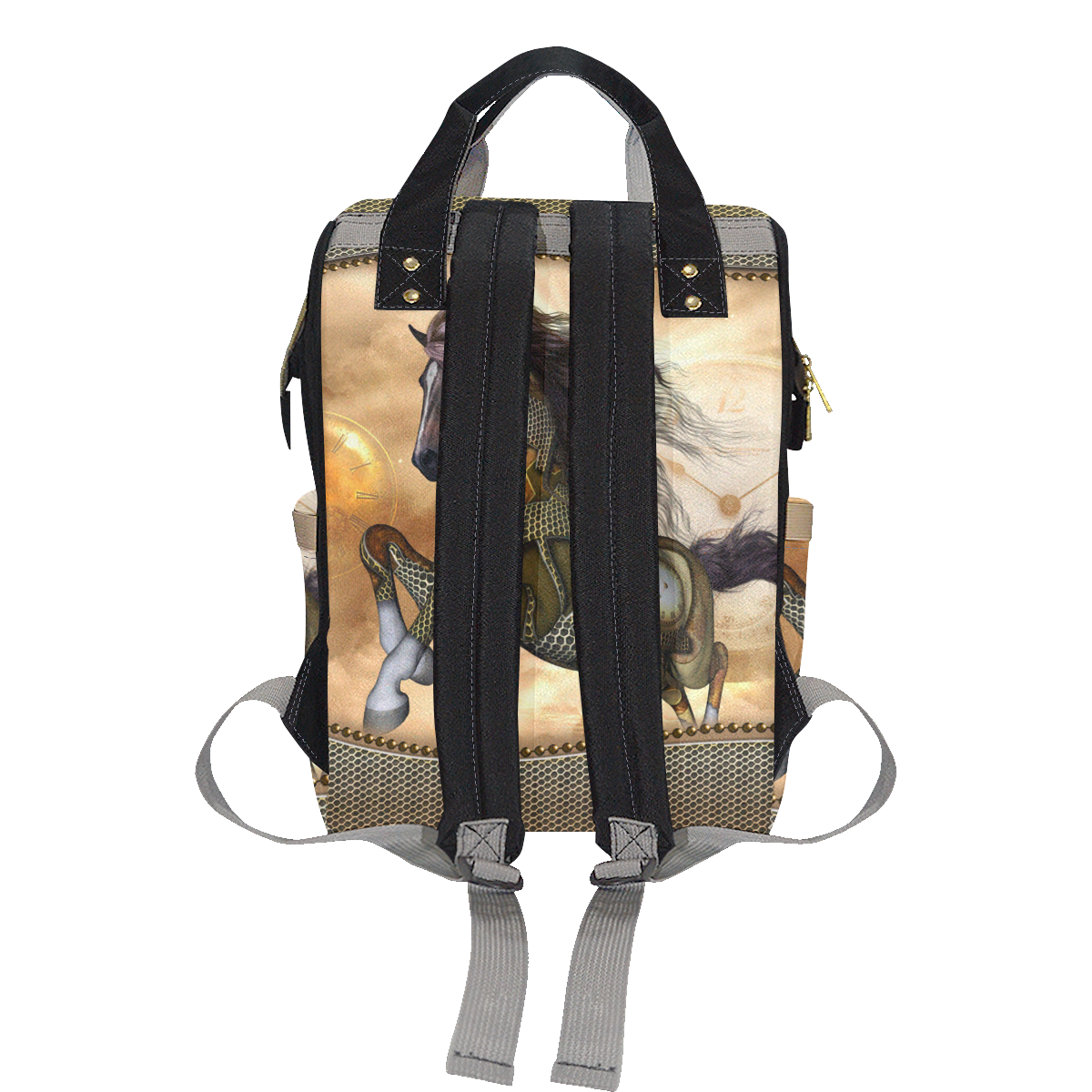 Aweseome steampunk horse, golden Multi-Function Diaper Backpack/Diaper Bag (Model 1688)
