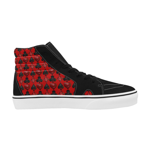 Las Vegas Black and Red Casino Poker Card Shapes on Red Women's High Top Skateboarding Shoes (Model E001-1)