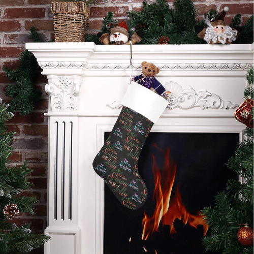 Christmas 'Tis The Season Pattern on Black Christmas Stocking
