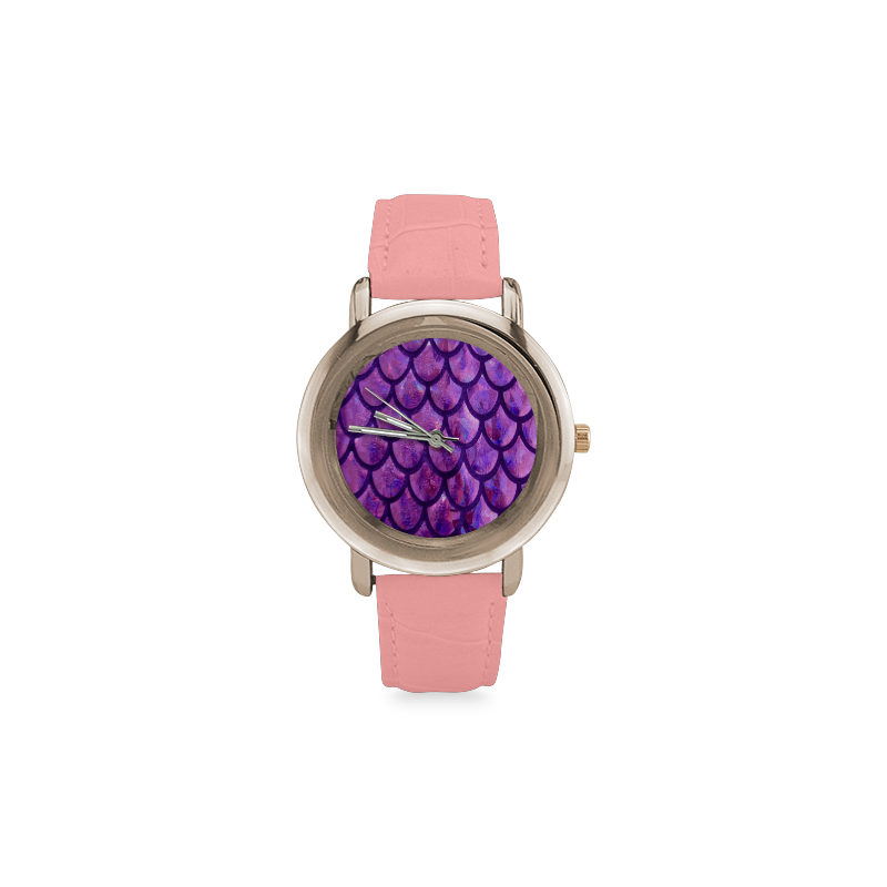 Mermaid SCALES purple Women's Rose Gold Leather Strap Watch(Model 201)