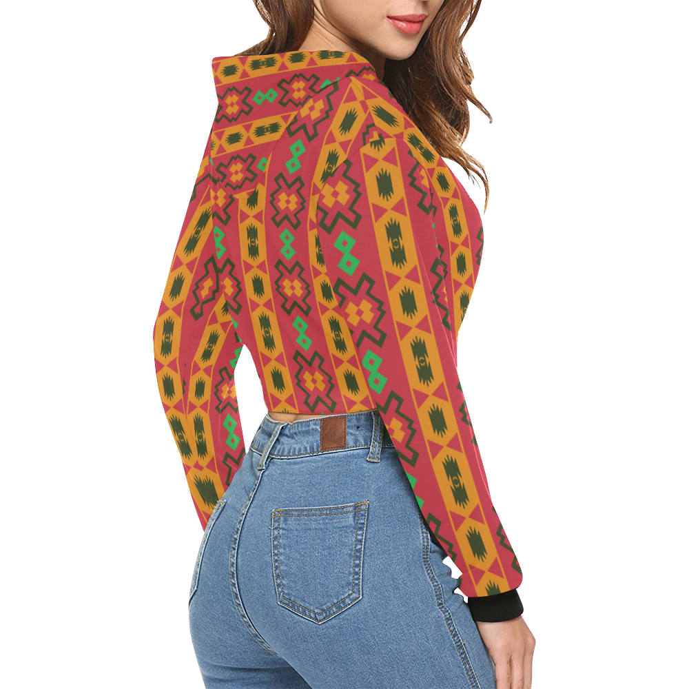 Tribal shapes in retro colors (2) All Over Print Crop Hoodie for Women (Model H22)