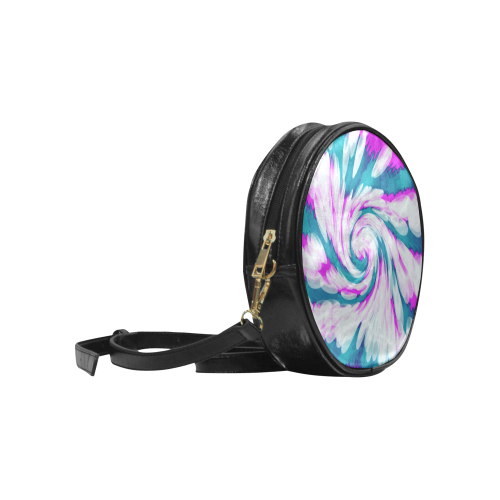 Turquoise Pink Tie Dye Swirl Abstract Round Sling Bag (Model 1647)