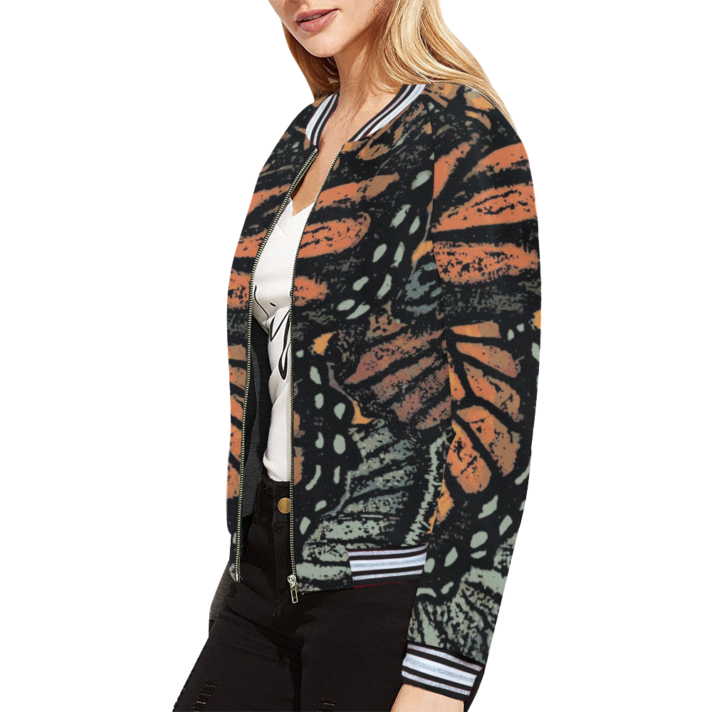 Monarch Collage All Over Print Bomber Jacket for Women (Model H21)