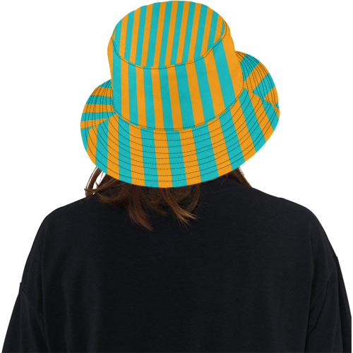 Orange Aqua Stripes All Over Print Bucket Hat