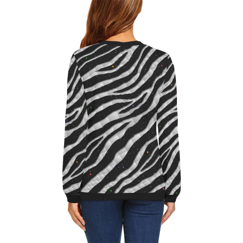 Ripped SpaceTime Stripes - White All Over Print Crewneck Sweatshirt for Women (Model H18)