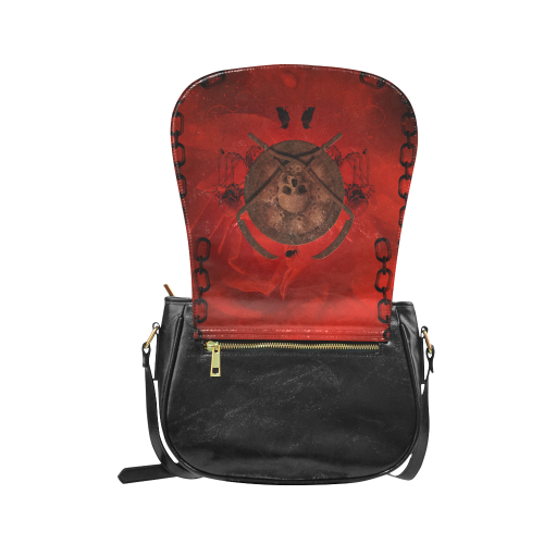 Skulls on red vintage background Classic Saddle Bag/Large (Model 1648)