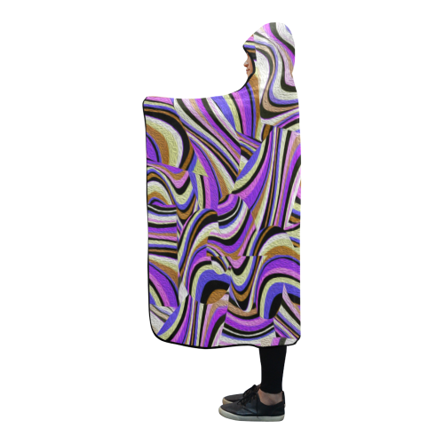 Groovy Retro Renewal - Purple Waves Hooded Blanket 80''x56''