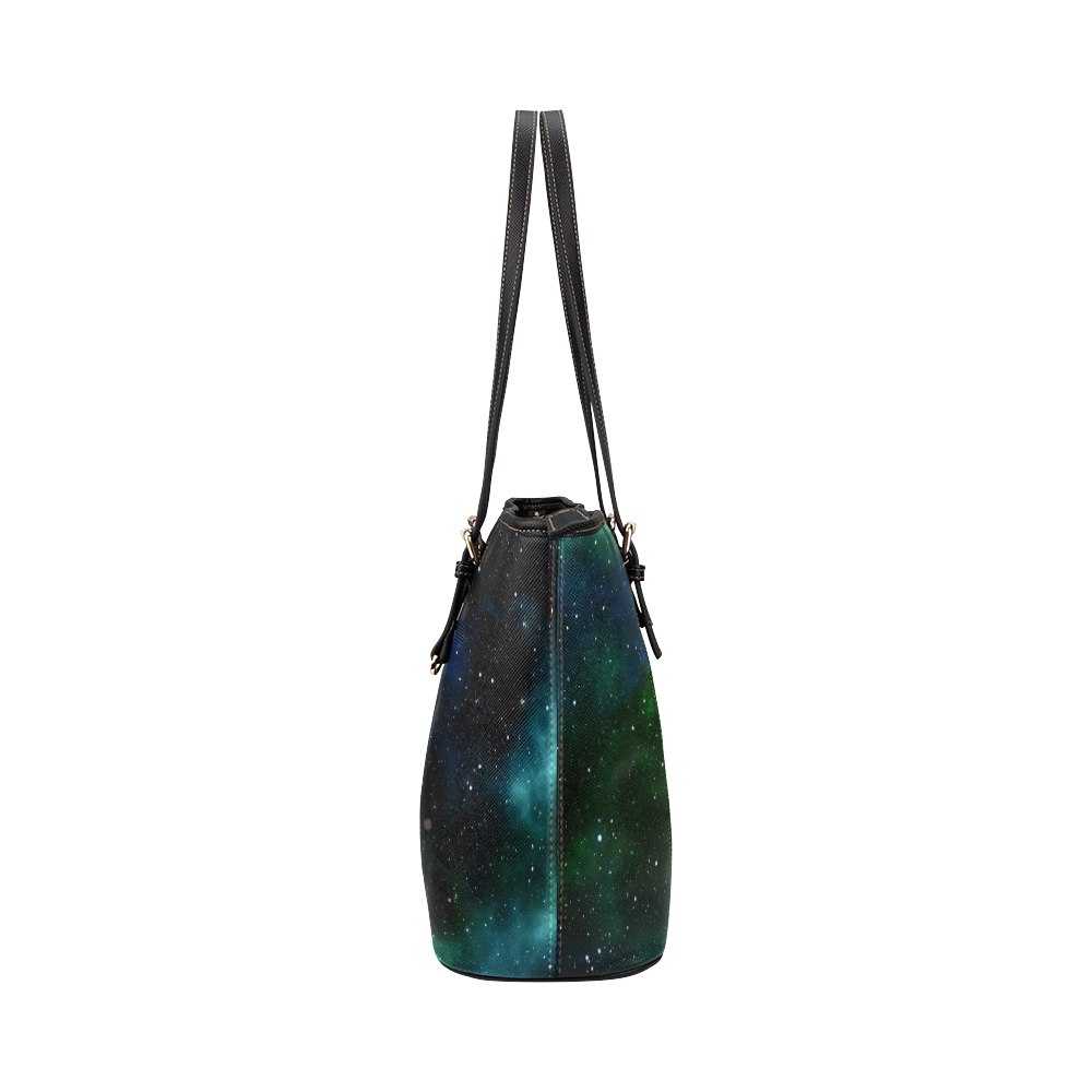 galaxy sky blue green Leather Tote Bag/Large (Model 1651)