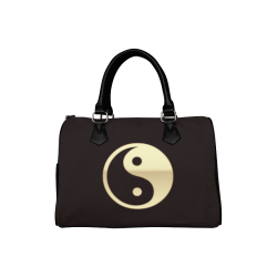 Women's Boston Leather Handbag - Gold Metallic Yin Yang Traditional Leather Boston Handbag (Model 1621)