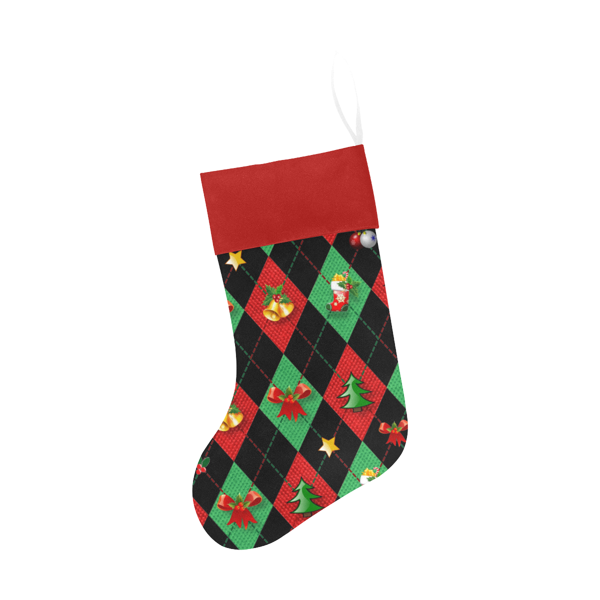 Christmas Argyle Pattern Black with Red Top Christmas Stocking