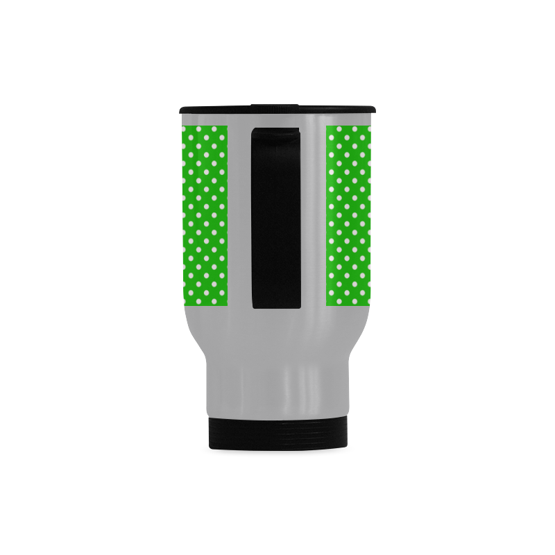 Green polka dots Travel Mug (Silver) (14 Oz)