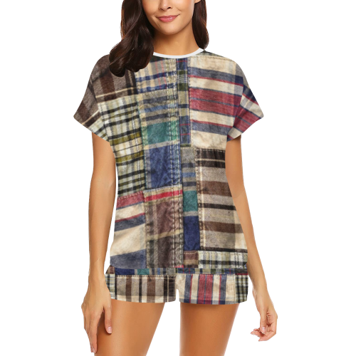 patchwork plaid wrinkle tartan Women's Short Pajama Set