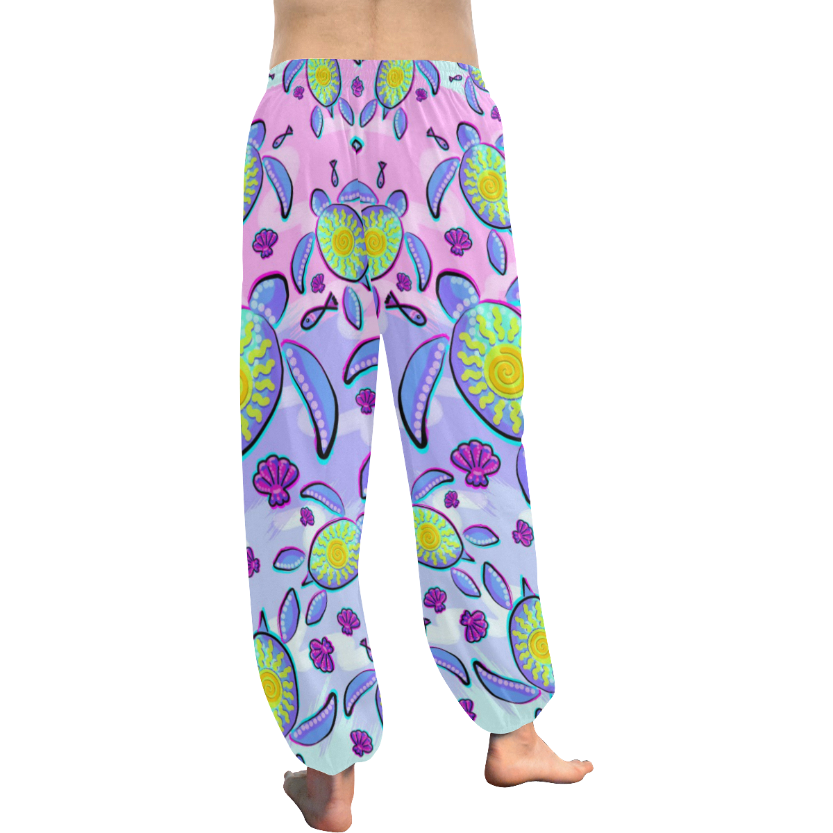 Sea Turtle and Sun Abstract Glitch Ultraviolet Women's All Over Print Harem Pants (Model L18)