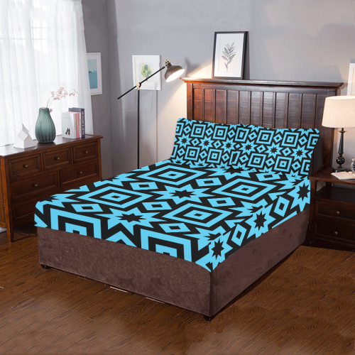 Blue/Black Geometric Pattern 3-Piece Bedding Set