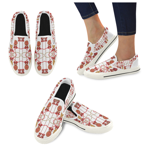 Red and Gold Christmas Ornaments Women's Slip-on Canvas Shoes/Large Size (Model 019)
