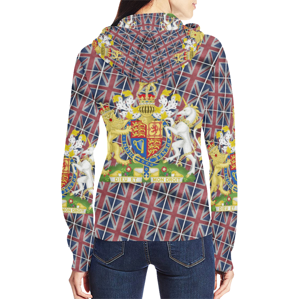 GREAT BRITAIN COA All Over Print Full Zip Hoodie for Women (Model H14)