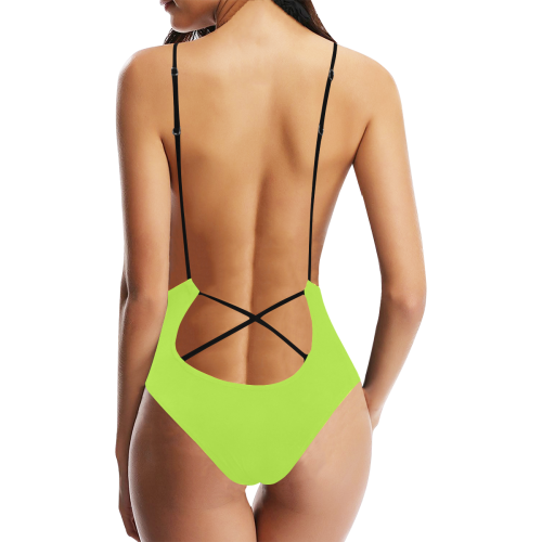 Lime Sexy Lacing Backless One-Piece Swimsuit (Model S10)
