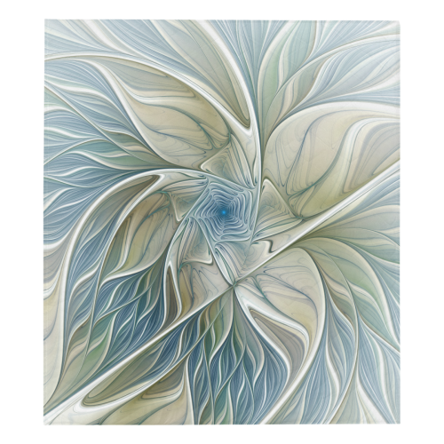 Floral Fantasy Pattern Abstract Blue Khaki Fractal Art Quilt 70"x80"