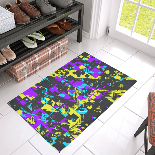 Purple yelllow squares Azalea Doormat 30" x 18" (Sponge Material)