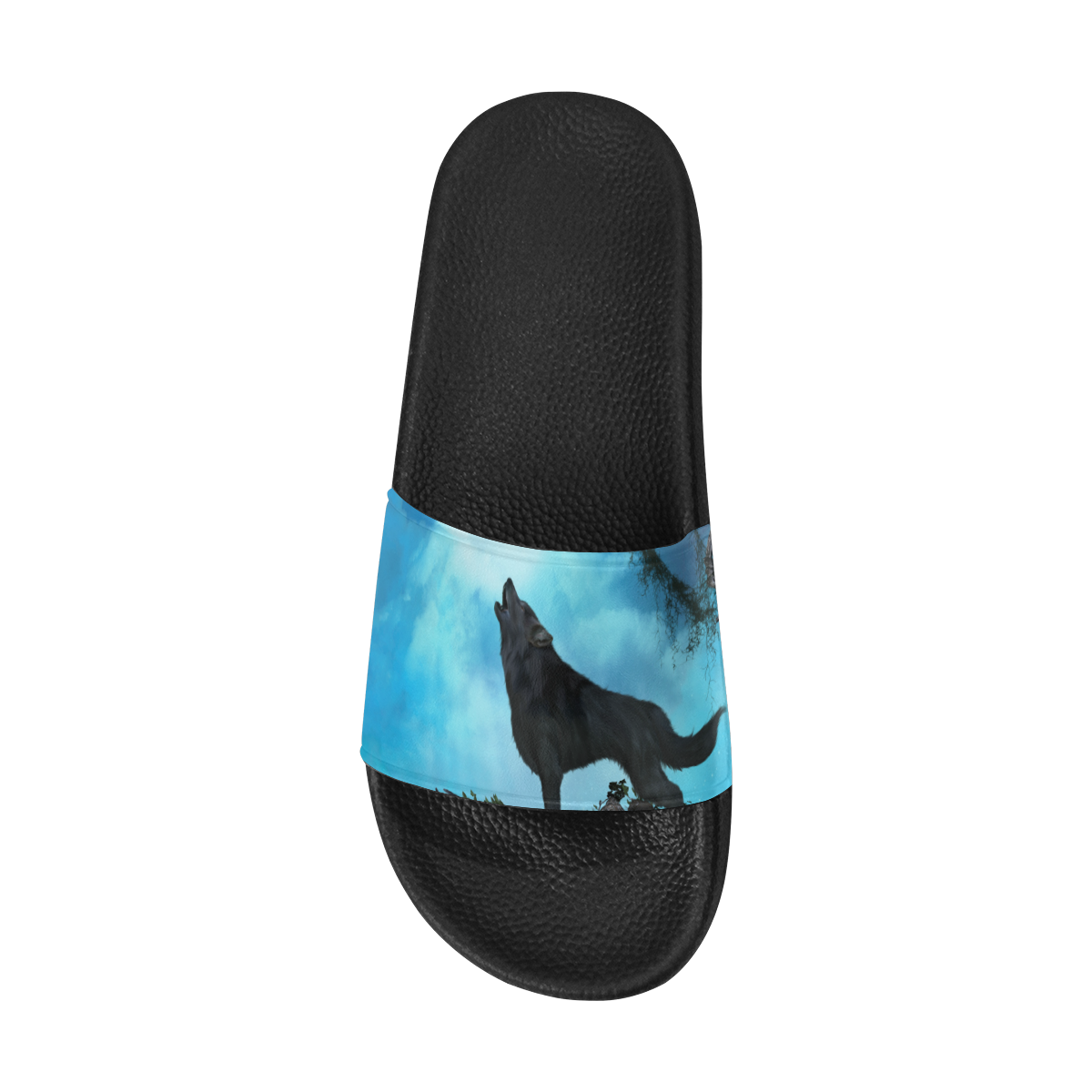 Beautiful black wolf Men's Slide Sandals/Large Size (Model 057)